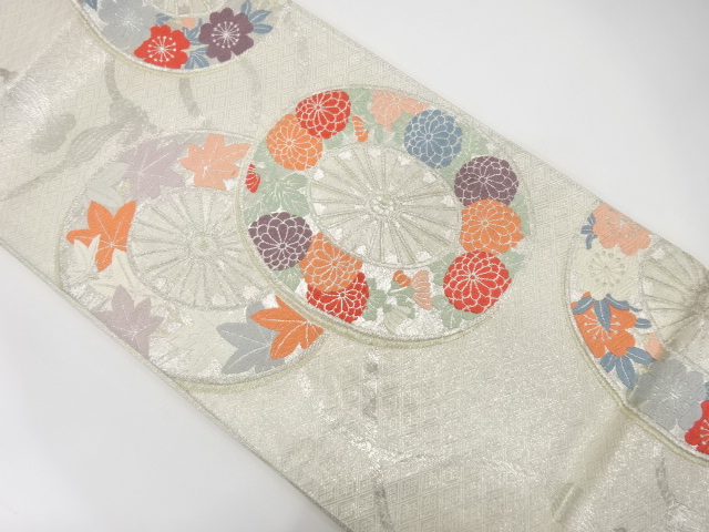 JAPANESE KIMONO / ANTIQUE FUKURO OBI / SILK / SAGA NISHIKI / WOVEN FLOWER